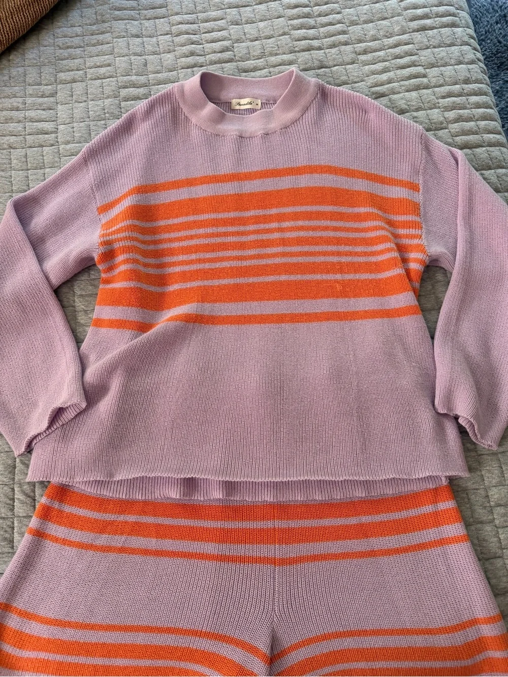 Lilac and Orange Striped Knit Sweater Set size M